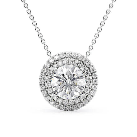 VVS1 Moissanite Double Halo Round Cut Pendant Gift For Girls