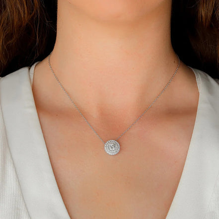 VVS1 Moissanite Double Halo Round Cut Pendant Gift For Girls