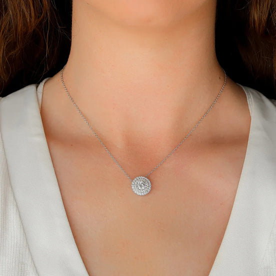 VVS1 Moissanite Double Halo Round Cut Pendant Gift For Girls