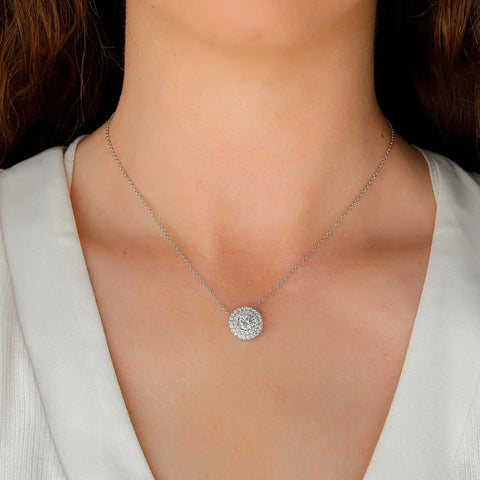 VVS1 Moissanite Double Halo Round Cut Pendant Gift For Girls