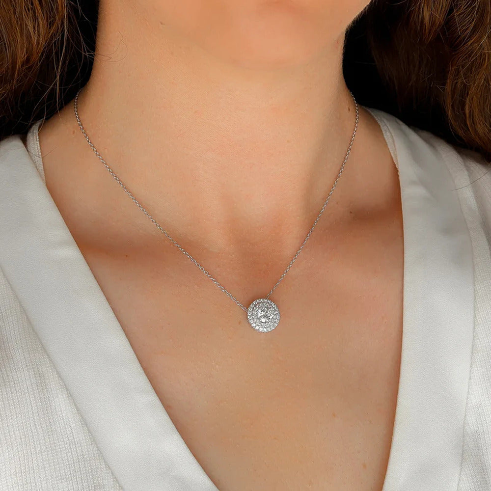 VVS1 Moissanite Double Halo Round Cut Pendant Gift For Girls
