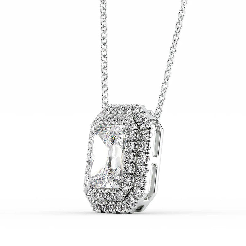Double Halo Radiant Cut Moissanite Fancy Pendant Gift For Her
