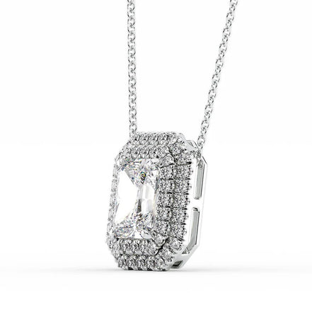 Double Halo Radiant Cut Moissanite Fancy Pendant Gift For Her