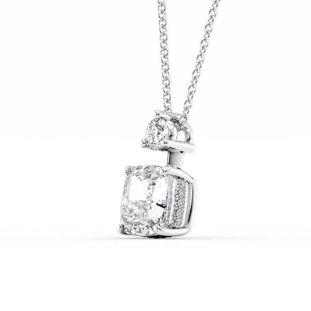 Cushion Cut Moissanite Two Stone Hidden Halo Pendant