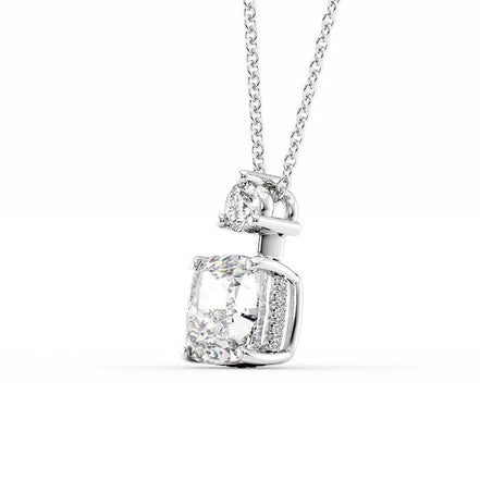 Cushion Cut Moissanite Two Stone Hidden Halo Pendant