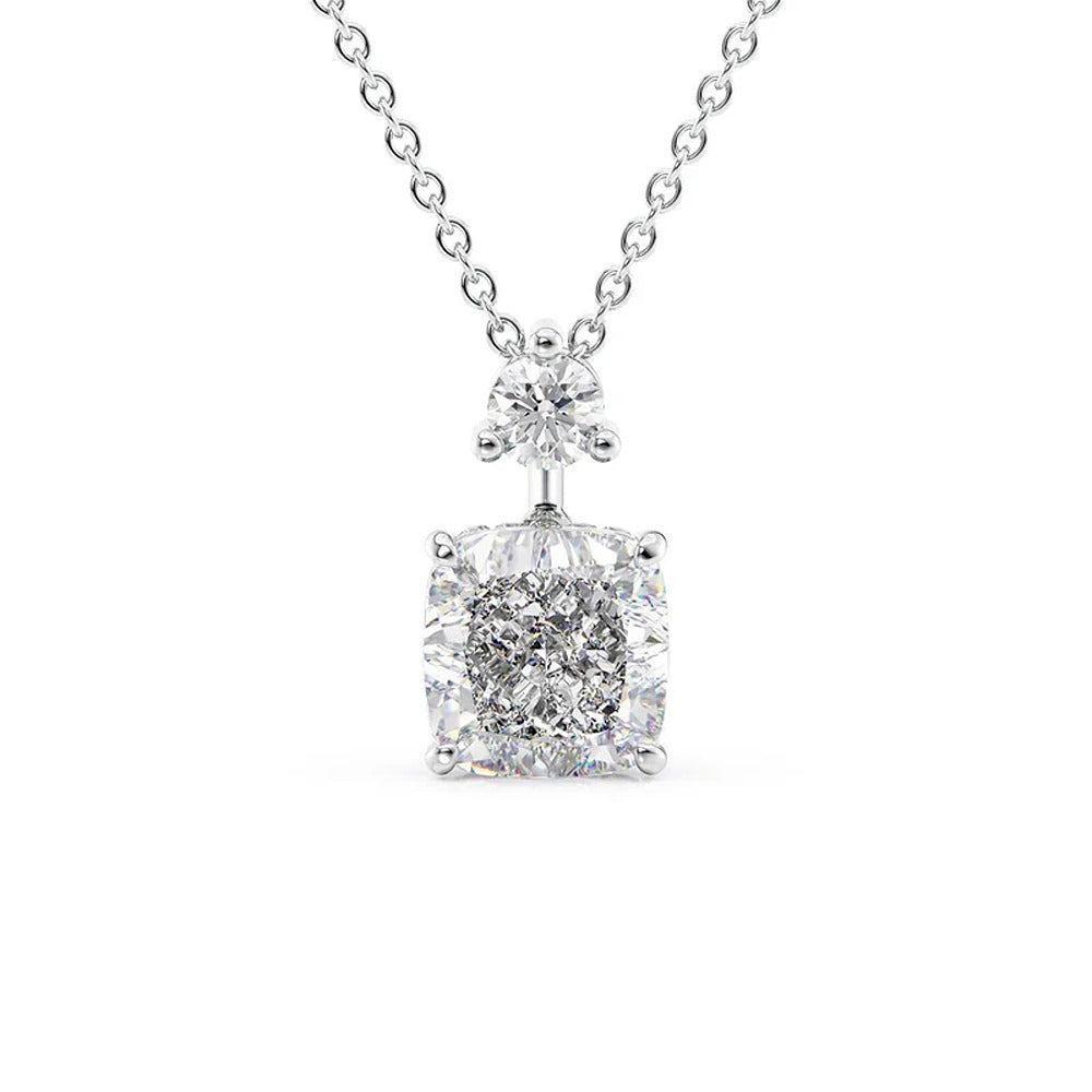 Cushion Cut Moissanite Two Stone Hidden Halo Pendant
