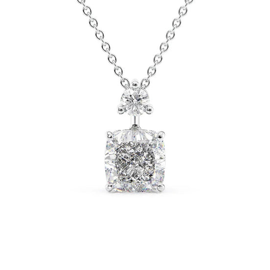 Cushion Cut Moissanite Two Stone Hidden Halo Pendant
