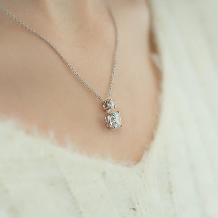 Cushion Cut Moissanite Two Stone Hidden Halo Pendant