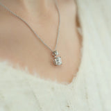 Cushion Cut Moissanite Two Stone Hidden Halo Pendant