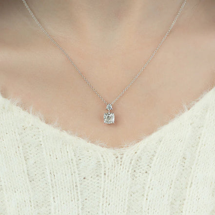 Cushion Cut Moissanite Two Stone Hidden Halo Pendant