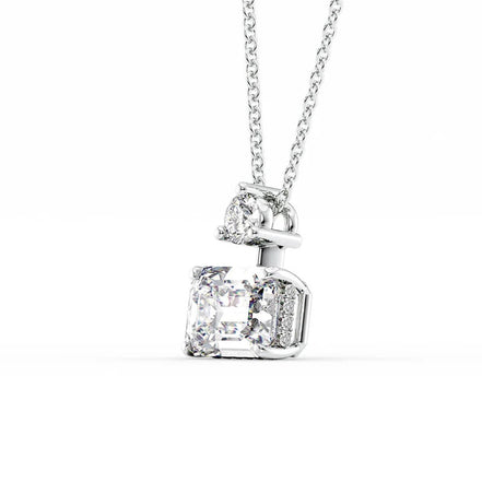 Two Stone & Hidden Halo Emerald Cut Moissanite Pendant Gift For Her