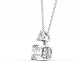 Two Stone & Hidden Halo Emerald Cut Moissanite Pendant Gift For Her