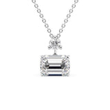 Two Stone & Hidden Halo Emerald Cut Moissanite Pendant Gift For Her