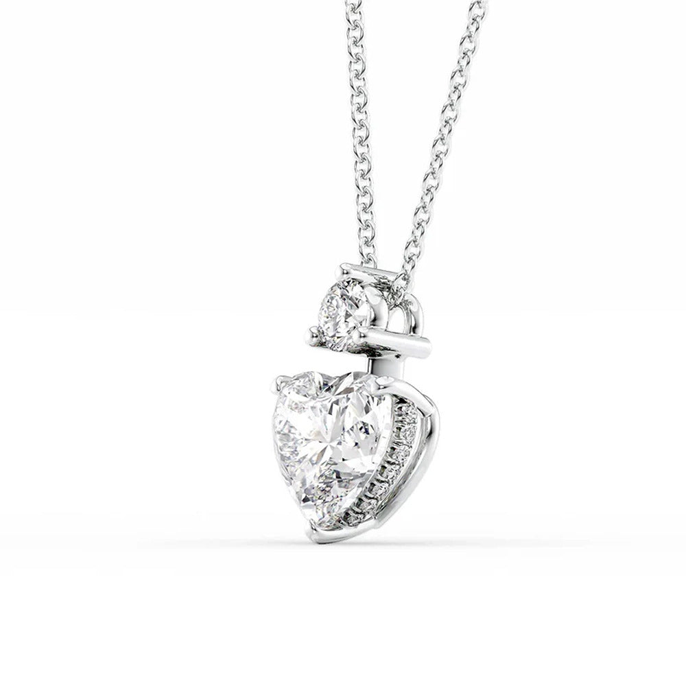 Heart & Round Cut Two Stone Moissanite Diamond Pendant