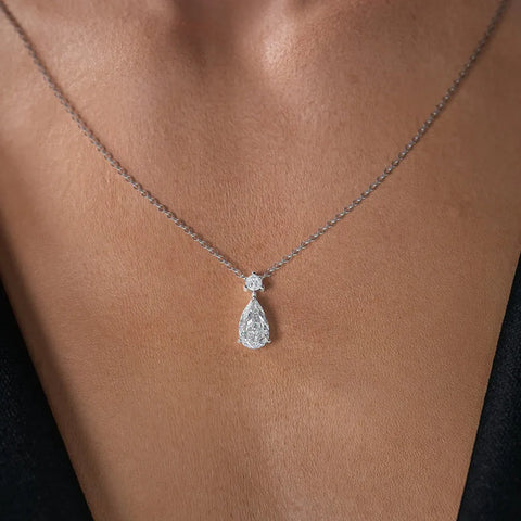 Hidden Halo Two Tone Pear Cut Moissanite Pendant