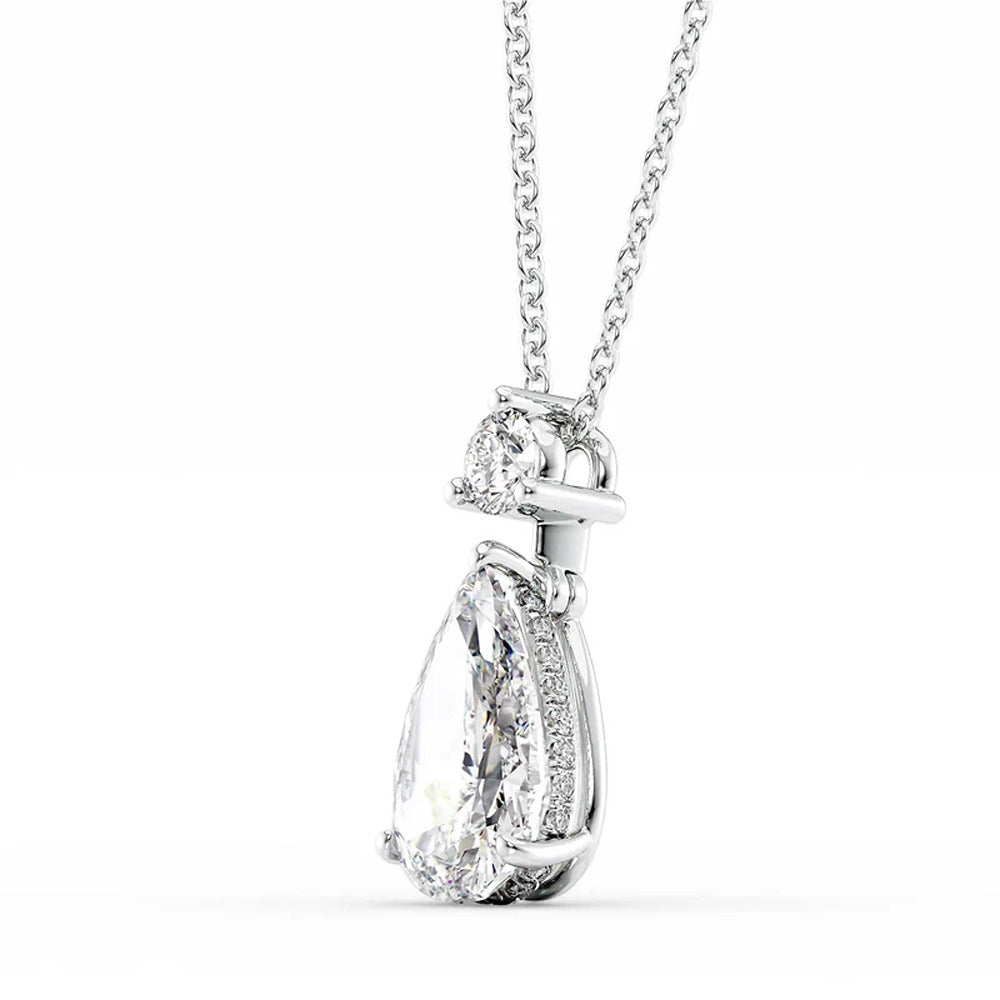 Hidden Halo Two Tone Pear Cut Moissanite Pendant