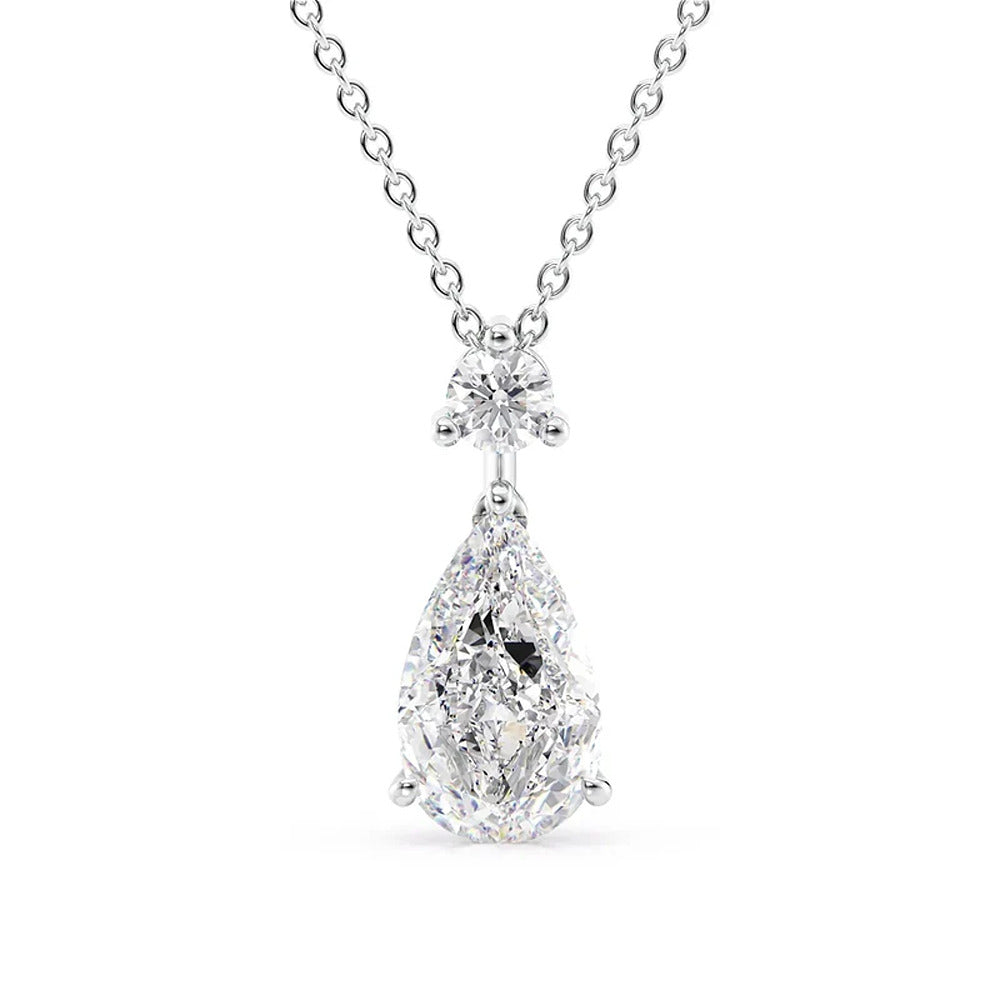 Hidden Halo Two Tone Pear Cut Moissanite Pendant