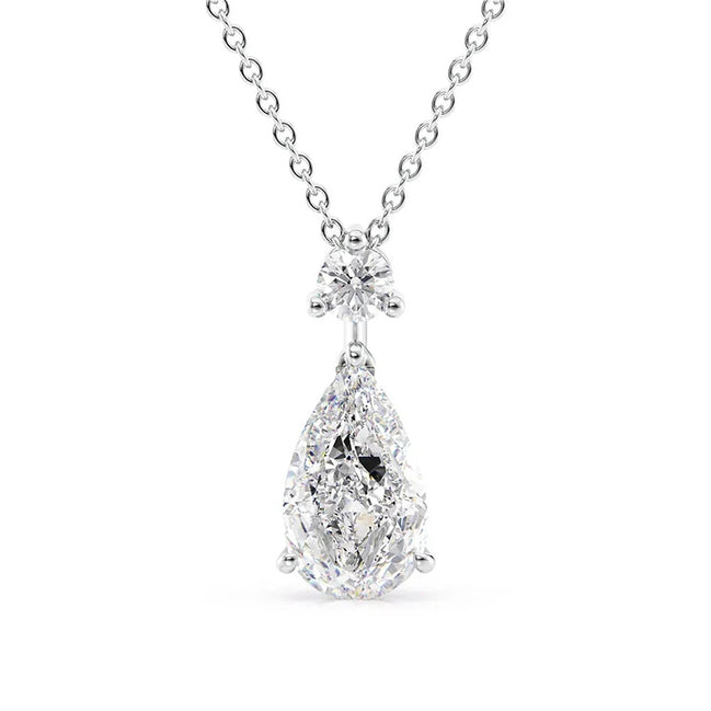 Hidden Halo Two Tone Pear Cut Moissanite Pendant
