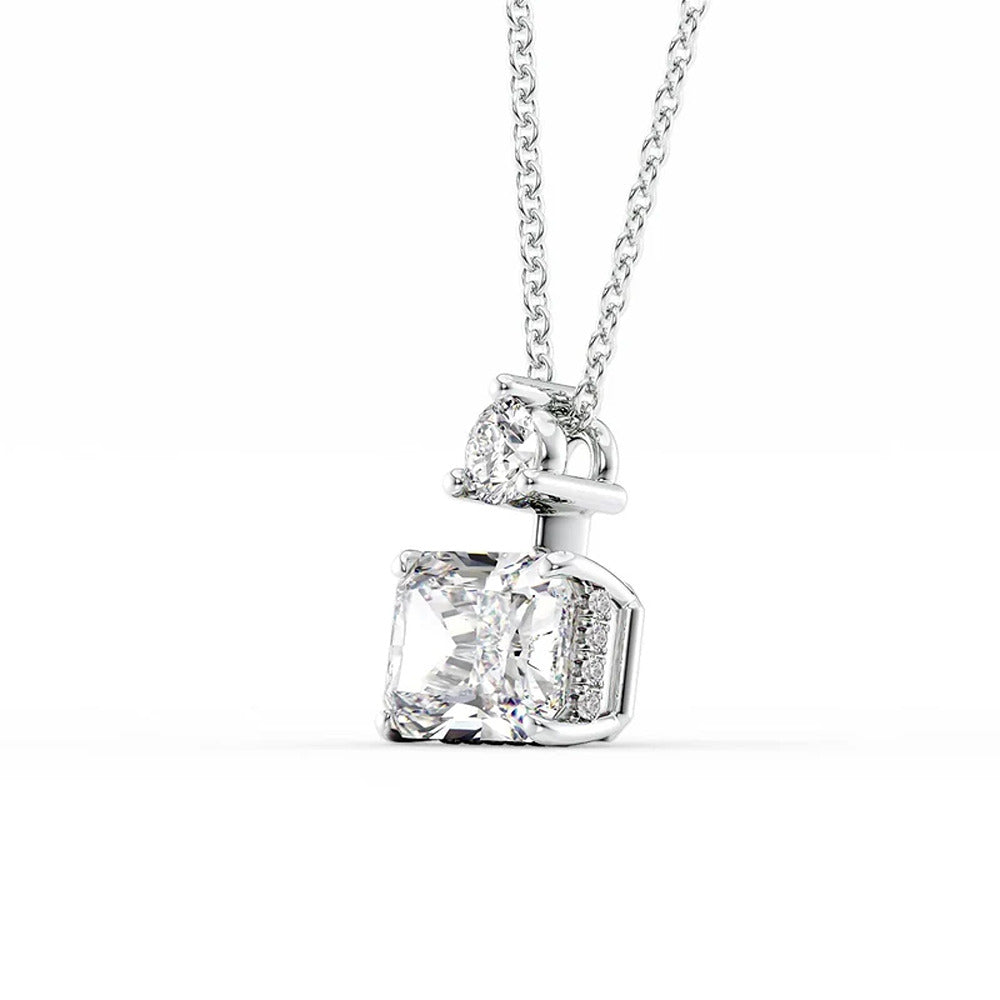 Colorless Diamond Radiant Cut Two Stone & Hidden Halo Pendant