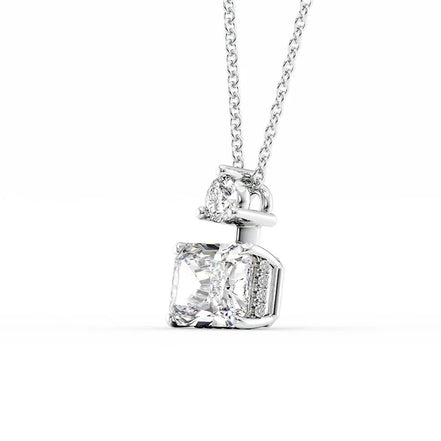 Colorless Diamond Radiant Cut Two Stone & Hidden Halo Pendant