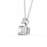 Colorless Diamond Radiant Cut Two Stone & Hidden Halo Pendant
