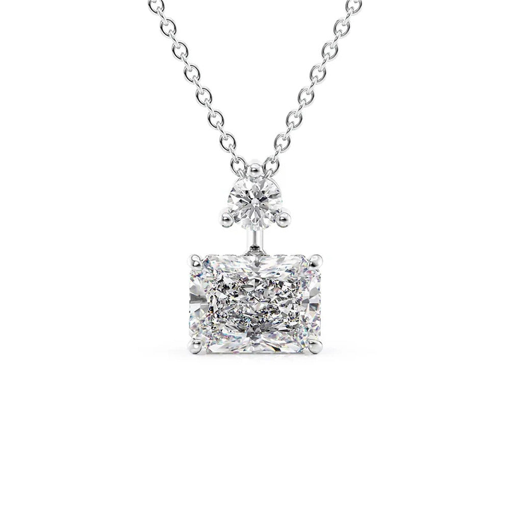 Colorless Diamond Radiant Cut Two Stone & Hidden Halo Pendant