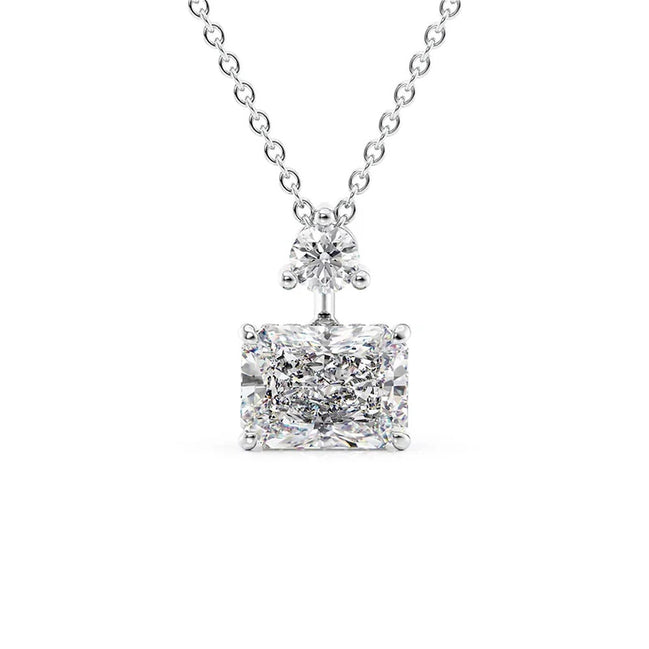 Colorless Diamond Radiant Cut Two Stone & Hidden Halo Pendant