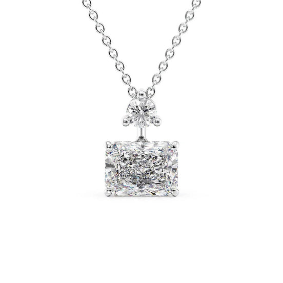 Colorless Diamond Radiant Cut Two Stone & Hidden Halo Pendant