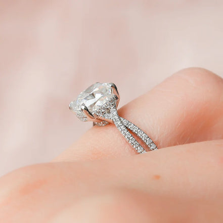 Split Shank Cushion Cut Moissanite Engagement Ring