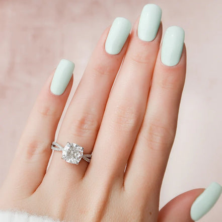 Split Shank Cushion Cut Moissanite Engagement Ring