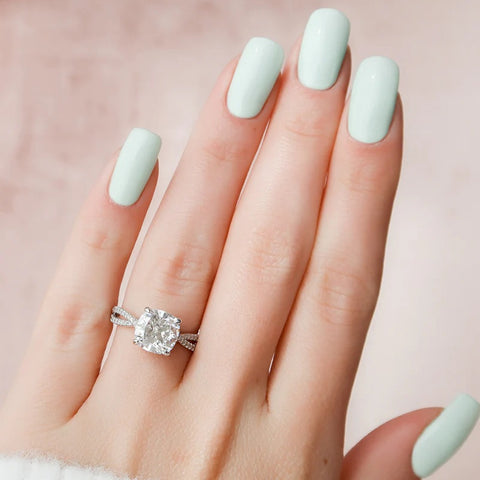 Split Shank Cushion Cut Moissanite Engagement Ring