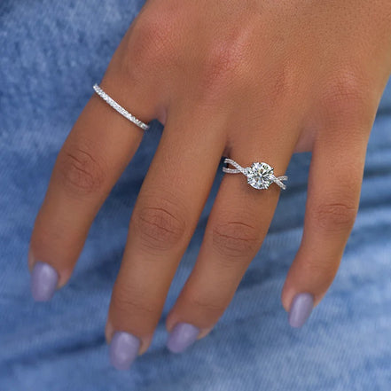 Colorless Moissanite Round Cut Criss Cross Proposal Ring