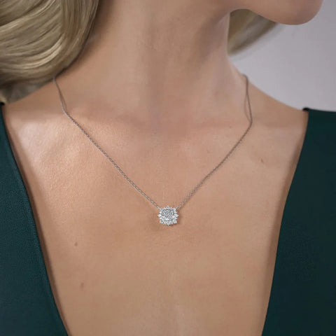 Lab Created Moissanite Cushion Cut Floral Halo Pendant