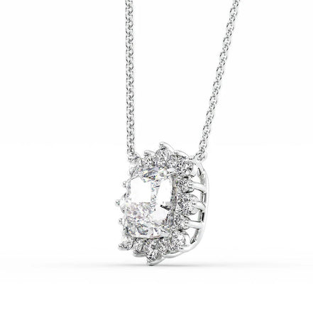 Lab Created Moissanite Cushion Cut Floral Halo Pendant
