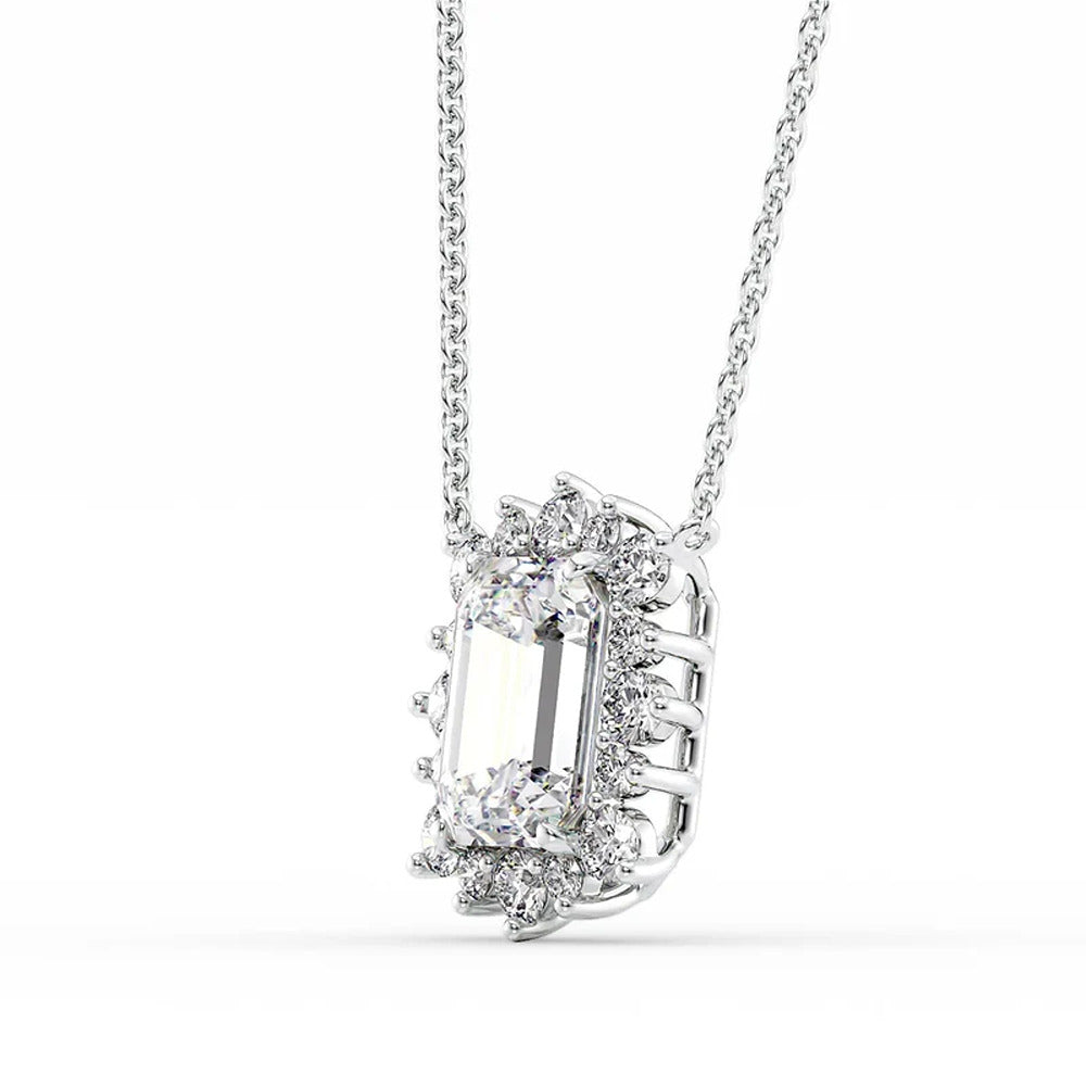 Vintage Halo Emerald Cut Moissanite Pendant
