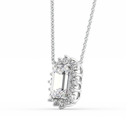 Vintage Halo Emerald Cut Moissanite Pendant