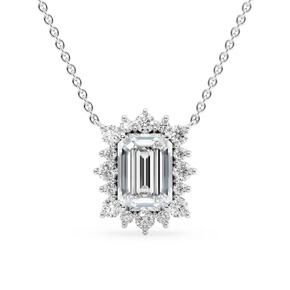 Vintage Halo Emerald Cut Moissanite Pendant
