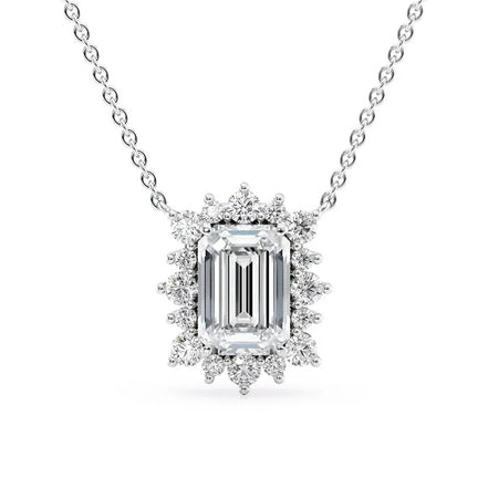 Vintage Halo Emerald Cut Moissanite Pendant