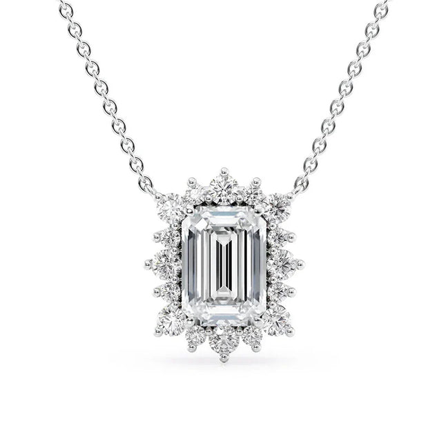 Vintage Halo Emerald Cut Moissanite Pendant