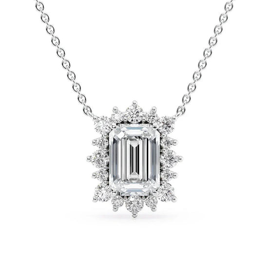 Vintage Halo Emerald Cut Moissanite Pendant