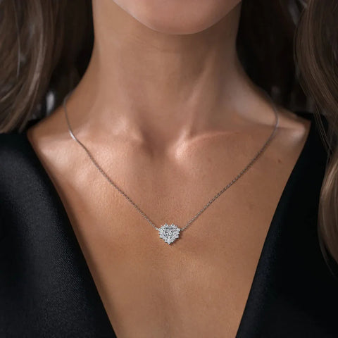 Floral Halo Heart Cut Moissanite Diamond Pendant
