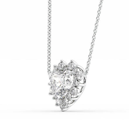 Floral Halo Heart Cut Moissanite Diamond Pendant