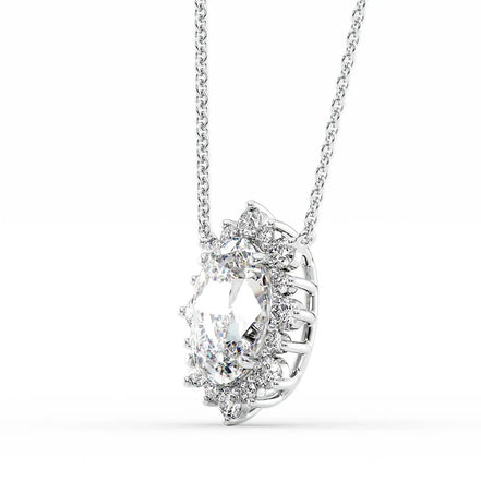 Lab Created Moissanite Oval Cut Floral Halo Pendant For Her