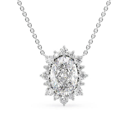Lab Created Moissanite Oval Cut Floral Halo Pendant For Her
