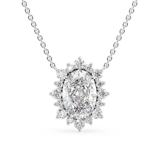 Lab Created Moissanite Oval Cut Floral Halo Pendant For Her