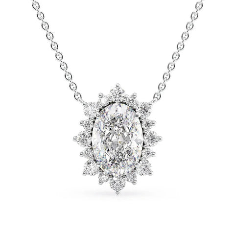 Lab Created Moissanite Oval Cut Floral Halo Pendant For Her