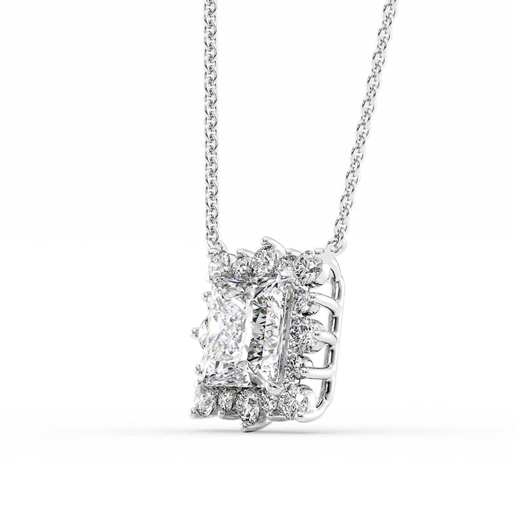 Moissanite Princess Cut Floral Halo Pendant Wedding Gift For Women