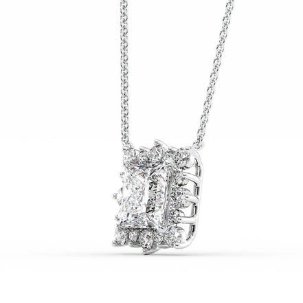 Moissanite Princess Cut Floral Halo Pendant Wedding Gift For Women
