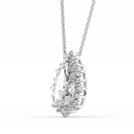 Pear Cut Moissanite Floral Halo Pendant Gift For Her
