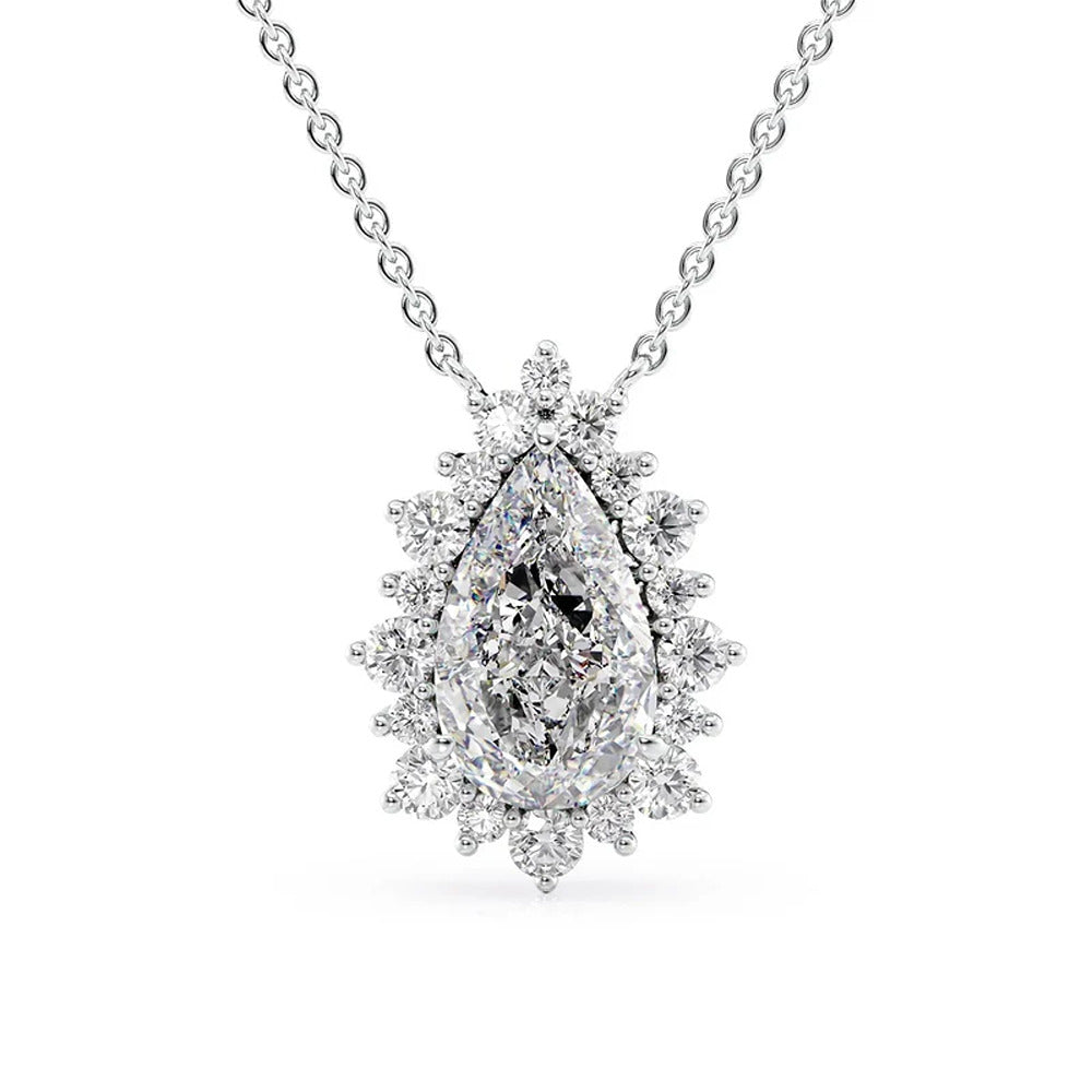 Pear Cut Moissanite Floral Halo Pendant Gift For Her